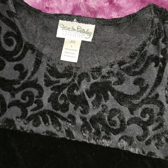 Diane Von Furstenberg DVF Vintage Black Velvet Burnout Maxi Dress Size L - Picture 2 of 3